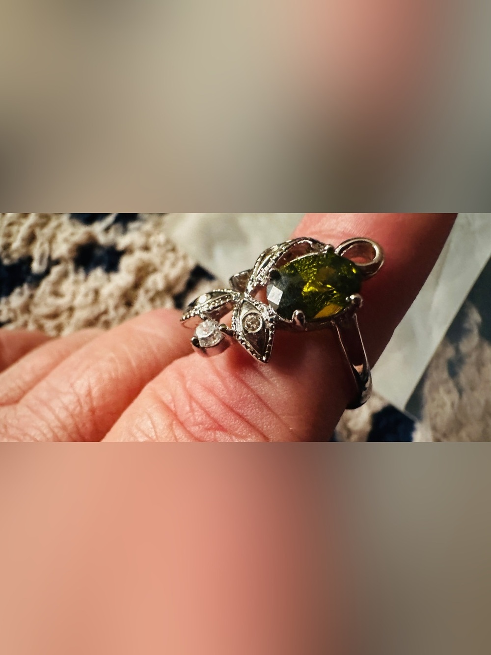 Green Stone Silver Floral Accent Ring - Women Jewelry*Sz~7
